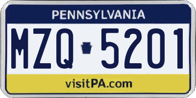 PA license plate MZQ5201