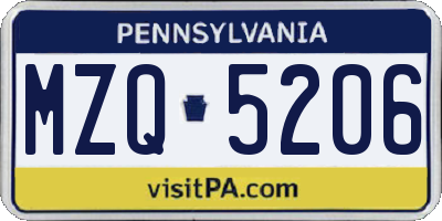PA license plate MZQ5206