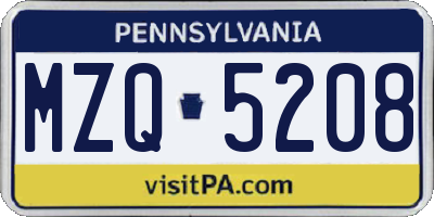 PA license plate MZQ5208