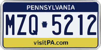 PA license plate MZQ5212