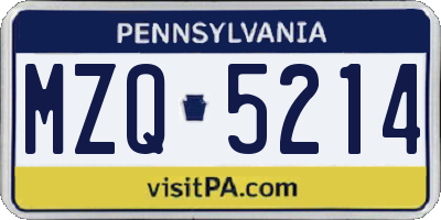PA license plate MZQ5214