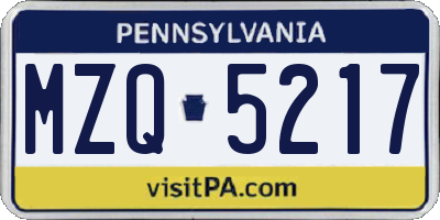 PA license plate MZQ5217