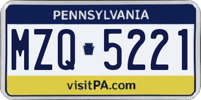 PA license plate MZQ5221