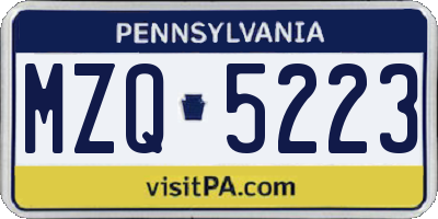 PA license plate MZQ5223