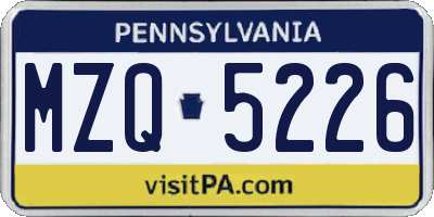 PA license plate MZQ5226