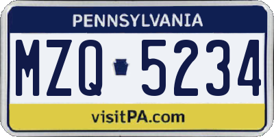 PA license plate MZQ5234