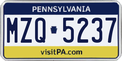 PA license plate MZQ5237