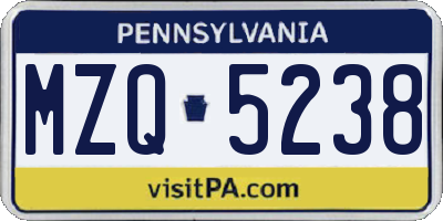 PA license plate MZQ5238