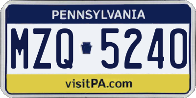PA license plate MZQ5240