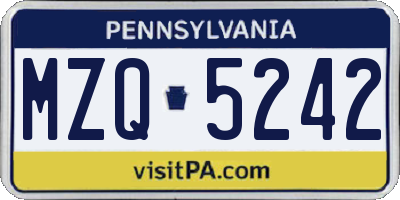 PA license plate MZQ5242
