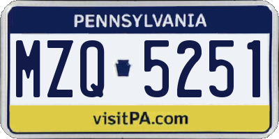 PA license plate MZQ5251