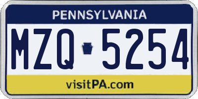 PA license plate MZQ5254