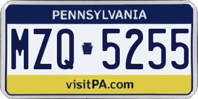PA license plate MZQ5255