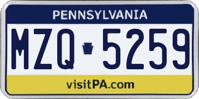 PA license plate MZQ5259