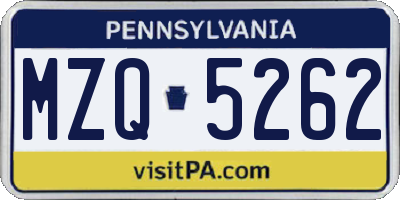 PA license plate MZQ5262