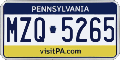 PA license plate MZQ5265