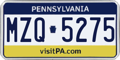 PA license plate MZQ5275