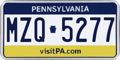 PA license plate MZQ5277