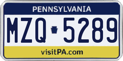 PA license plate MZQ5289