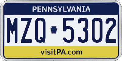PA license plate MZQ5302