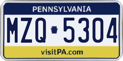 PA license plate MZQ5304