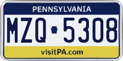 PA license plate MZQ5308