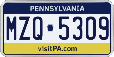 PA license plate MZQ5309