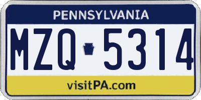 PA license plate MZQ5314