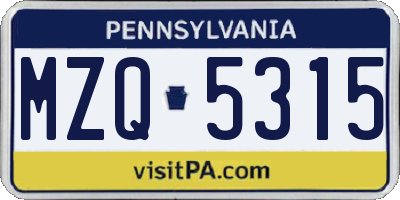 PA license plate MZQ5315