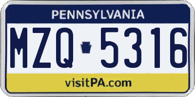 PA license plate MZQ5316