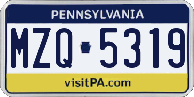 PA license plate MZQ5319