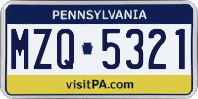 PA license plate MZQ5321