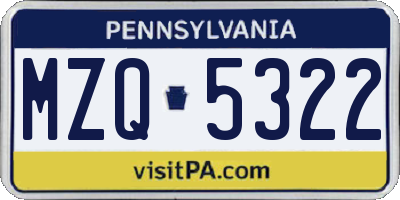 PA license plate MZQ5322
