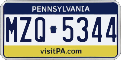PA license plate MZQ5344