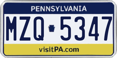 PA license plate MZQ5347