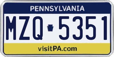 PA license plate MZQ5351