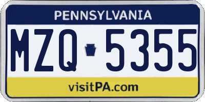 PA license plate MZQ5355