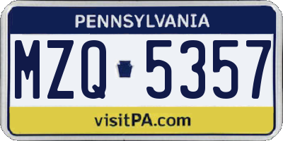 PA license plate MZQ5357