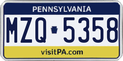 PA license plate MZQ5358