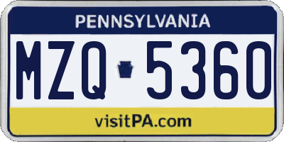 PA license plate MZQ5360