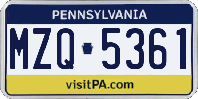 PA license plate MZQ5361