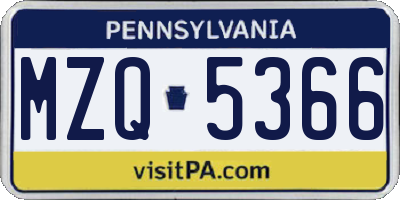 PA license plate MZQ5366