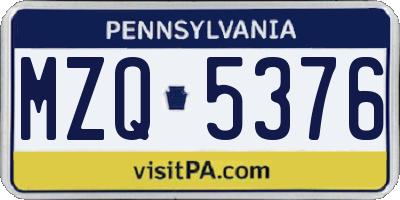 PA license plate MZQ5376