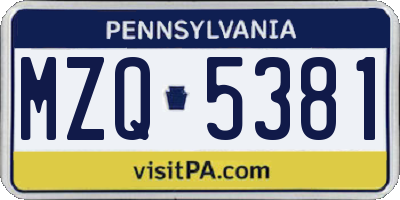 PA license plate MZQ5381