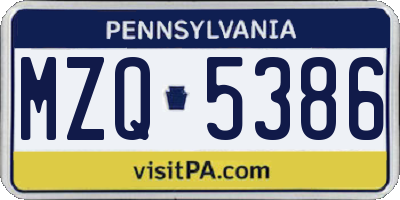PA license plate MZQ5386