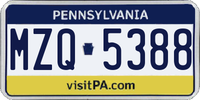PA license plate MZQ5388