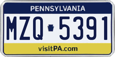 PA license plate MZQ5391