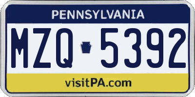PA license plate MZQ5392