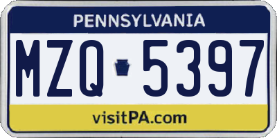 PA license plate MZQ5397