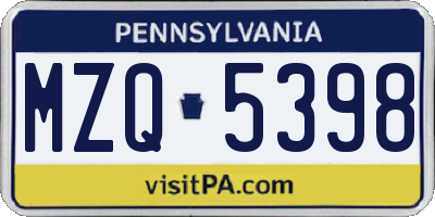 PA license plate MZQ5398